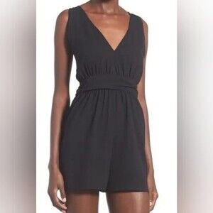 Leith Black Open Back Romper Size XS V-neck.